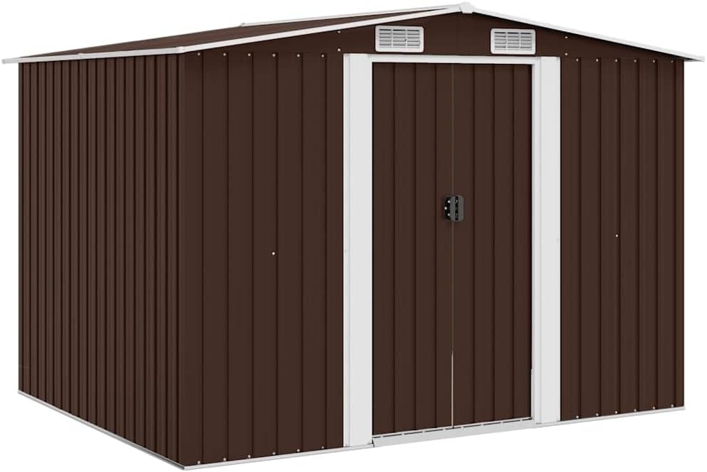 Gerätehaus vidaXL, 257x205x178 cm, Braun/Weiß, Geräteschuppen mit 4 Entlüftungsöffnungen Schiebetür