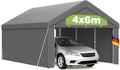 Kidsgigglz Pavillon, Grau, Carport 4x6m mit UV-beständiger PE Plane, wasserdichtem Dach, Stabiler Stahlrohrkonstruktion