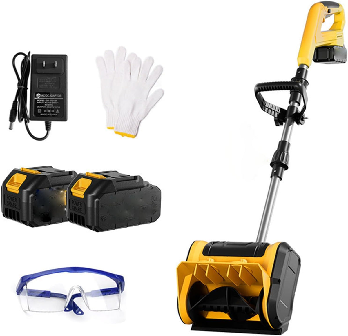 RkgSinuo Schneefräse, 11 Zoll, Gelb/Schwarz/Weiß, Akku Schneeschaufel, Mit Verstellbarem Frontgriff Und Teleskopstange Und 2