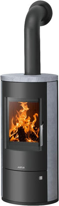 Justus Kaminofen, 7 kW, Schwarz/Grau, Austin für Scheitholz und Kohlebriketts Speckstein-Schwarz