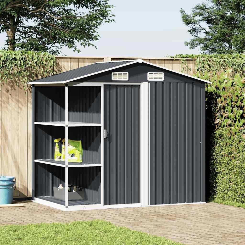 Gerätehaus IBUQDDV, 205x130x183 cm, Verzinktes Eisen, Kunststoff, Anthrazit/Weiß