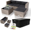 Sofa Juskys, Grau-Meliert/Schwarz, ® Polyrattan Lounge Punta Cana M inkl. Abdeckung für 3-4, Sessel, Tisch & Kissen
