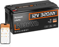 HumsiENK Deep-Cycle-Batterien, 3840 Wh, 320 Ah, 280 Ah, 12 V, Schwarz/Orange, LiFePO4 Batterie mit Bluetooth, Lithium Batterie