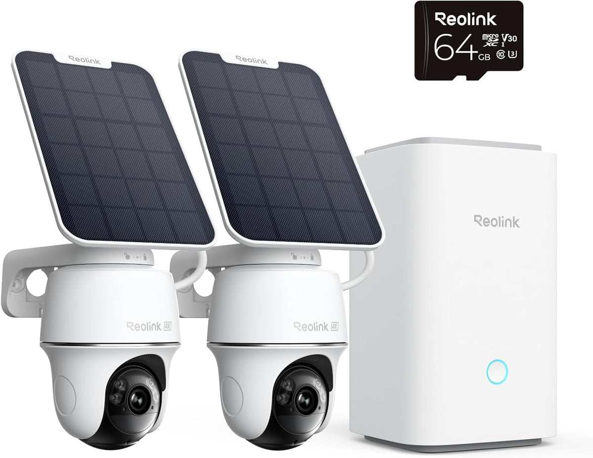 Reolink Überwachungskamera, Weiß/Schwarz, 4K PT Solar Aussen Set Outdoor Akku mit Home Hub, 360° Schwenkbare, Farbnachtsicht