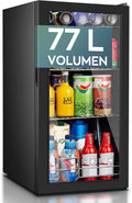 Heinrich´s Mini-Kühlschrank, 74Liter, 40 dB, Schwarz, Getränkekühlschrank, Mini Kühlschrank mit Glastür kompakt und leise