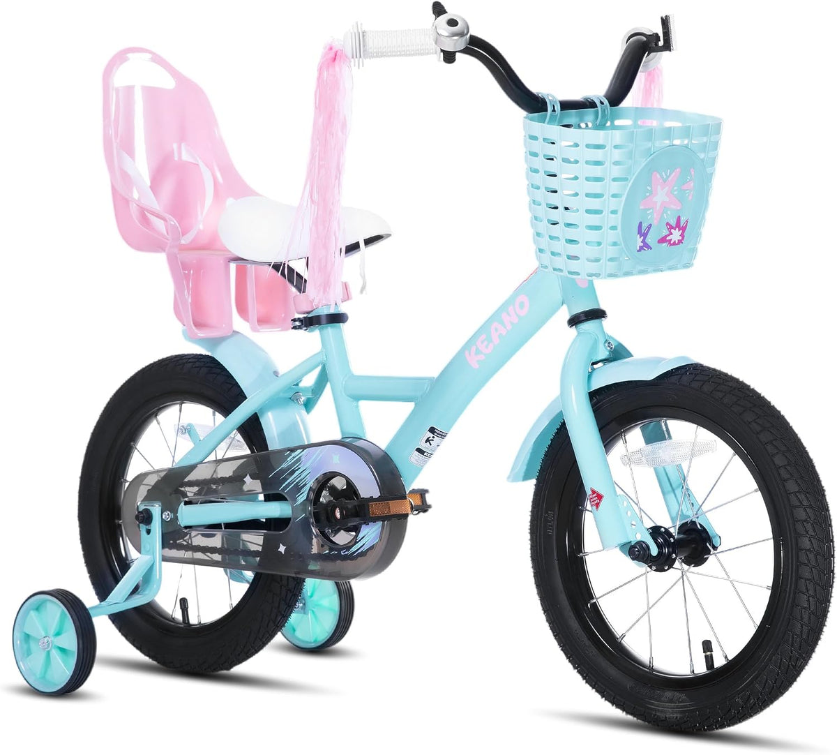 JOYSTAR Fahrrad, 16 Zoll, Blau/Rosa/Schwarz, KEANO Zinnia Kinder für Mädchen von 4-7 Jahren, Mädchen mit Stützrädern & Baket & Luftschlangen