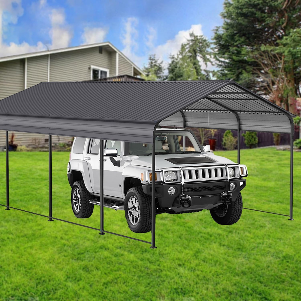 XINRISHENG Markise, 12' B x 20' T x 8,5' H, Metall, Schwarz/Grau, Carport aus Metall, Robustes Carport-Vordach mit Stahlrahmen und Dach