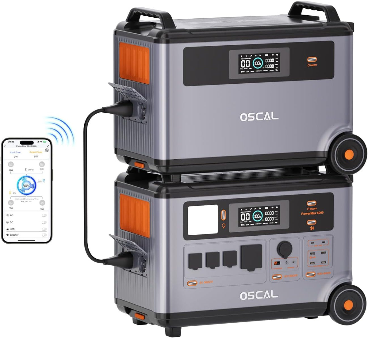ECOGREAT Powerstation, 3600 Wh, 7200 Wh, 6000 W, Grau/Schwarz/Orange, Solargenerator