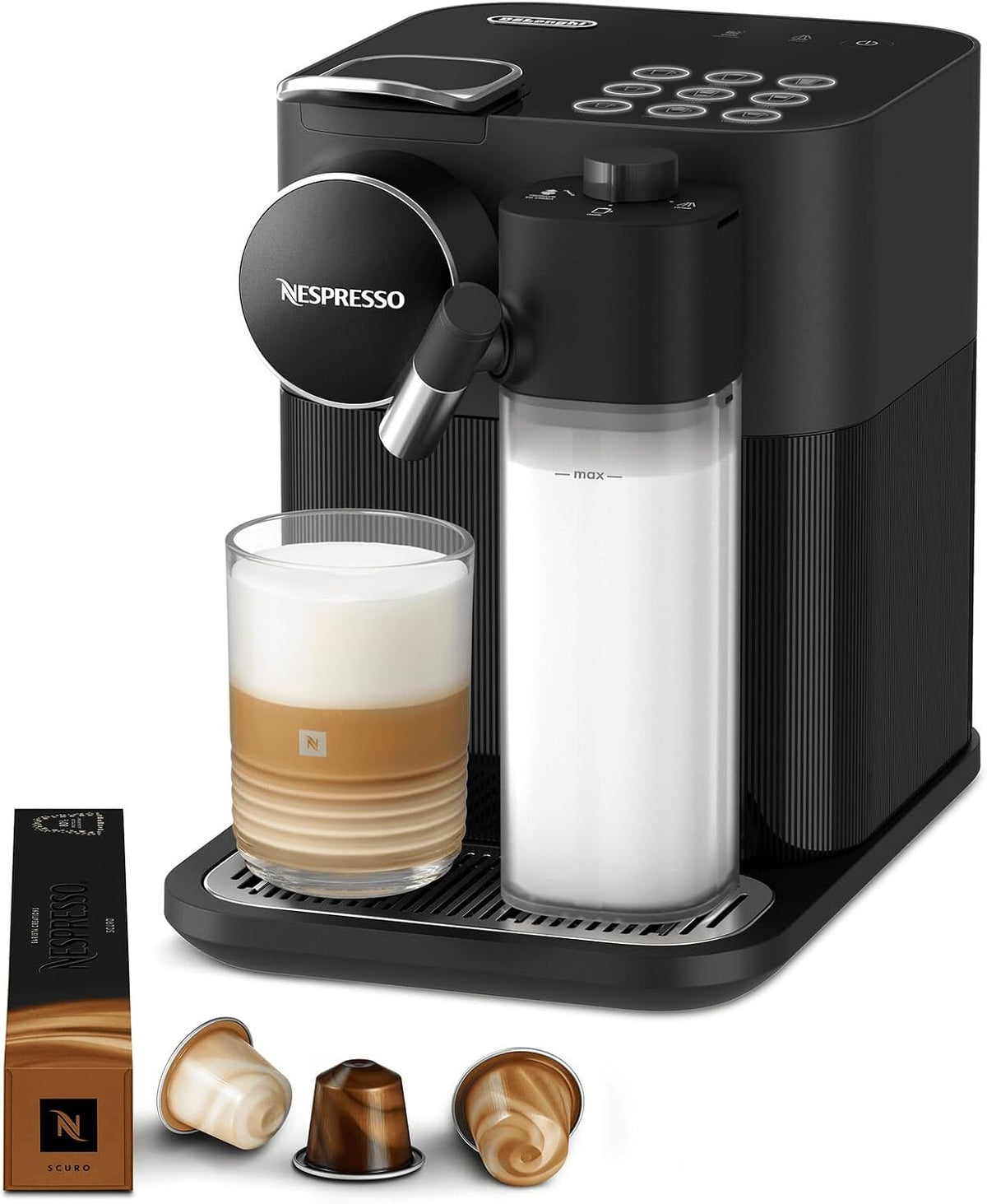 DeLonghi Gran Lattissima Kaffeemaschine, 19 Bar, 1400 W, Schwarz, Nespresso De'Longhi EN640.B Kaffeekapselmaschine