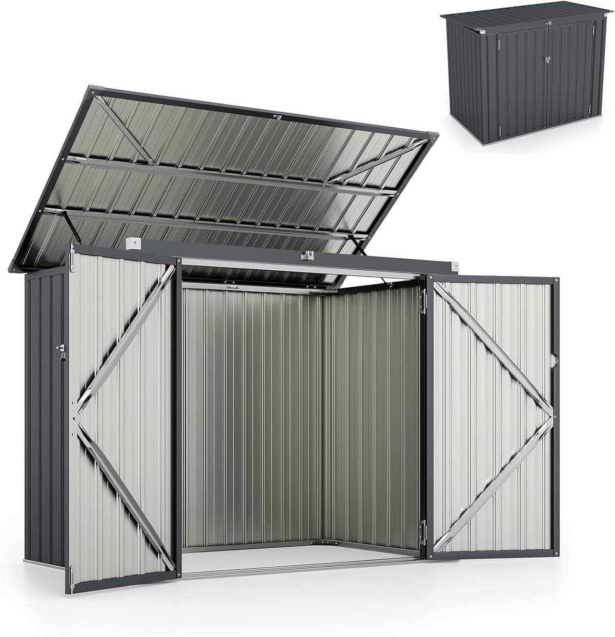 Gerätehaus GOPLUS, 172 x 101 x 130 cm, 1,5 m, 2 M, Galvanisierter Stahl, Dunkelgrau