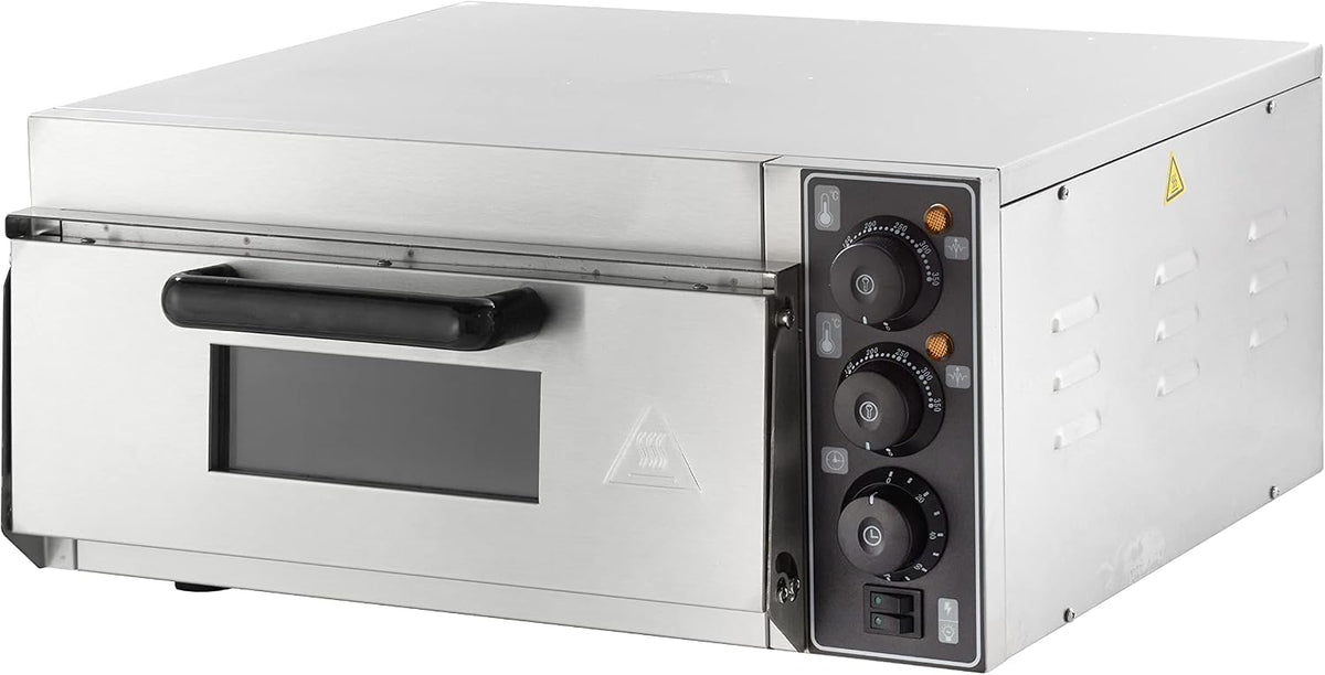 GastroHero Pizzaofen, 35 cm, Silber/Schwarz, I Elektrischer mit Keramikboden I Pizza Maker für 1 Pizza Ø