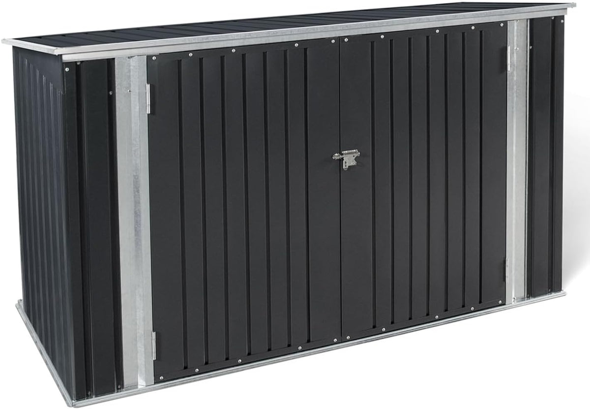 Gerätehaus IDMarket, Schwarz/Silber, Abschließbares Gartenhaus aus Metall mit Mehreren, Werkzeuge und Mülltonnen