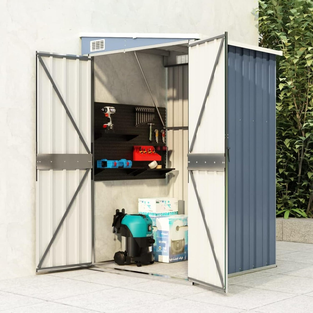 SECOLI Gerätehaus, 118 x 100 x 178 cm, Grau, Wand-Geräteschuppen Metall Fahrradunterstand Metallschuppen
