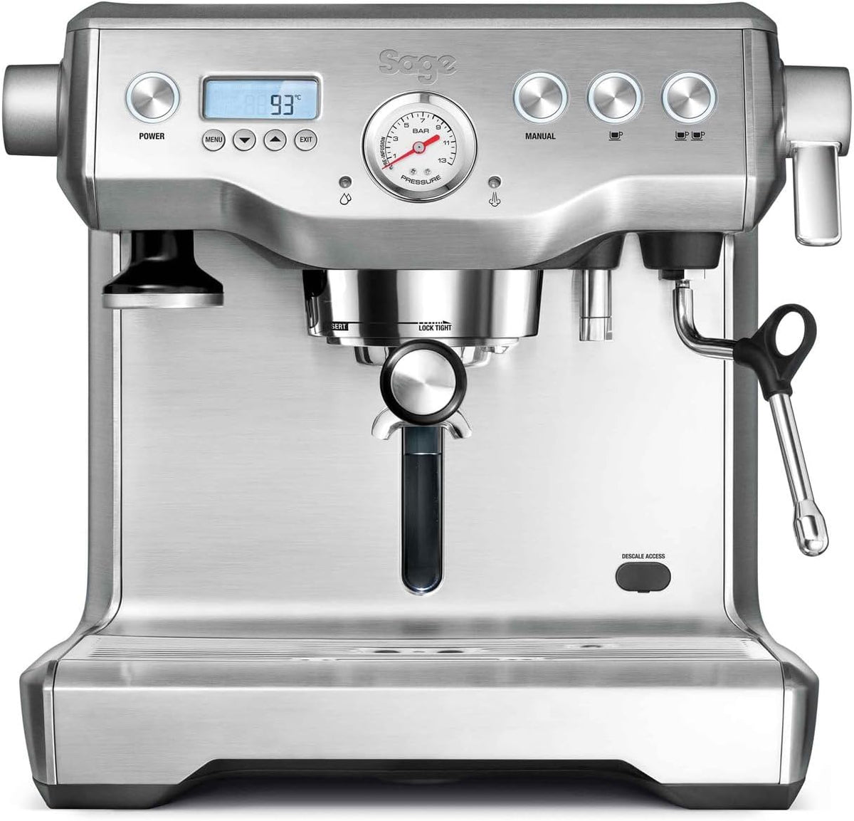 Sage Milchaufschäumer, 2200 W, 15 Bar, Gebürsteter Edelstahl, The Dual Boiler - Kaffeemaschine mit manuellem