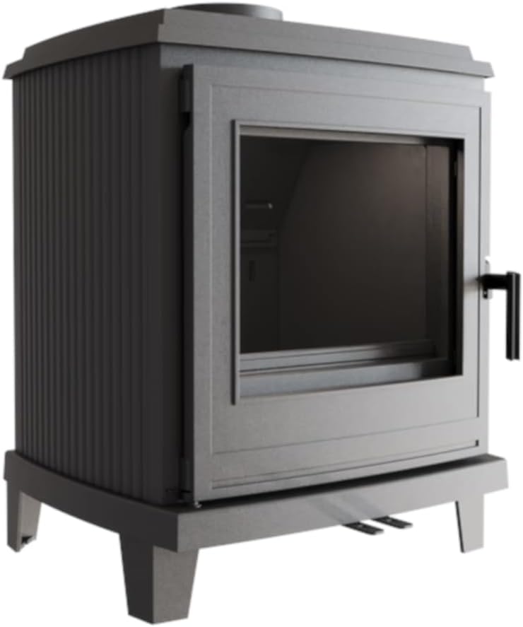 kratki Kaminofen, 150 mm, 6 kW, Grau, K11 Gusseisen-, klassischer Holzofen mit großer Sichtscheibe, BImSchV Stufe 2