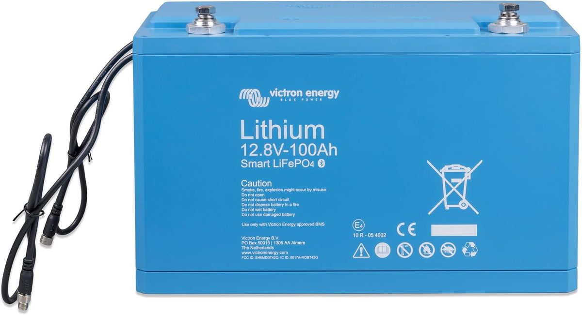 Victron Energy Batterien, 12,8 V, 100 Ah, Blau, LiFePO Batterie Smart, Lithium-Eisenphosphat-Akku mit integriertem BMS