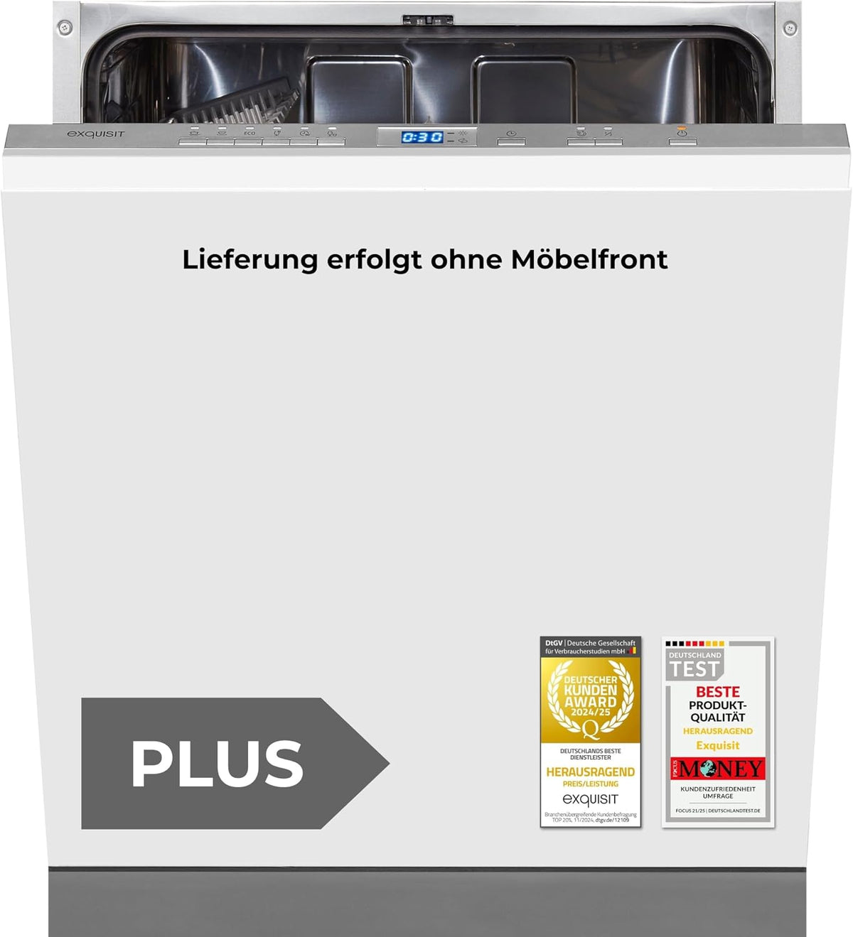 Exquisit Geschirrspüler, 60 cm, Silber, PLUS Einbau, Vollintegrierbar, 13 Maßgedecke, Startzeitvorwahl, 6 Spülprogramme