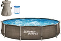 Summer Waves Stahlrahmenpool, 305 x 76 cm, blau/braun/beige, Frame Active Pool Dunkles Doppel-Rattan mit Filterpumpe