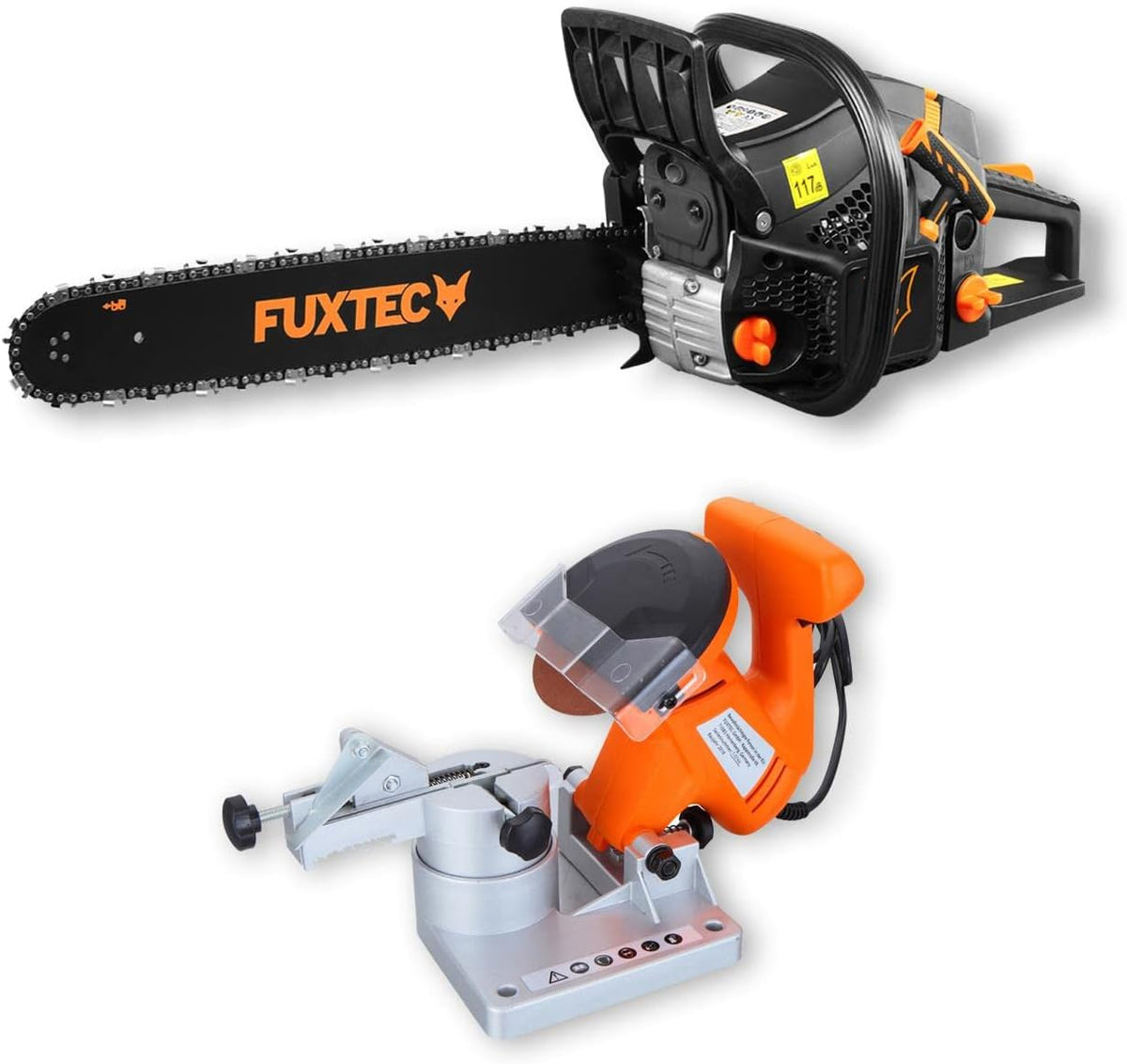 Fuxtec Kettensäge, 20 Zoll, 2,85kw, Schwarz/Orange/Silber, Benzin FX-KS262-SET inkl. elektrischem Kettenschäfer