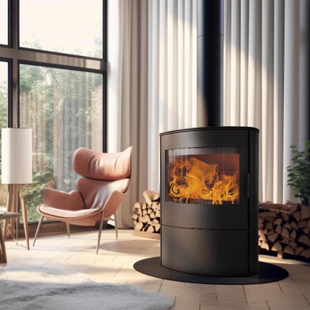 kratki Kaminofen, 150 mm, 8 kW, Schwarz, Rollo 2 Ø mit Raumluftunabhängig, freistehend Stahl-Holzofen BImSchV 2-konformm