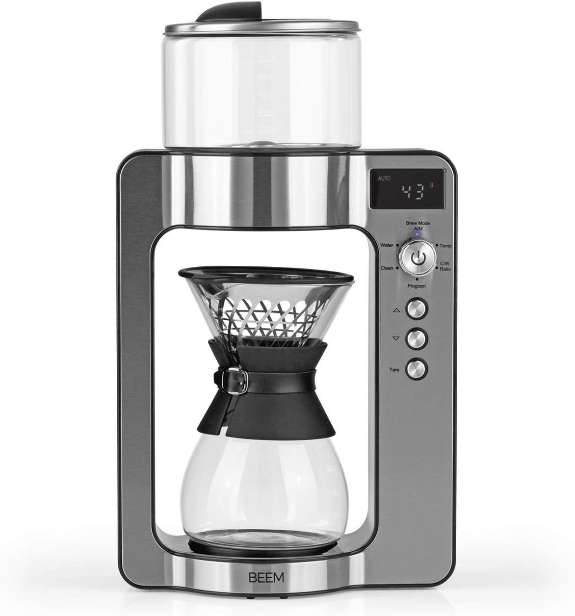 BEEM Kaffeemaschine, 0,75 l, Schwarz/Silber, 3597 POUR OVER Filter mit Waage - Glas, BASIC SELECTION, Edelstahl