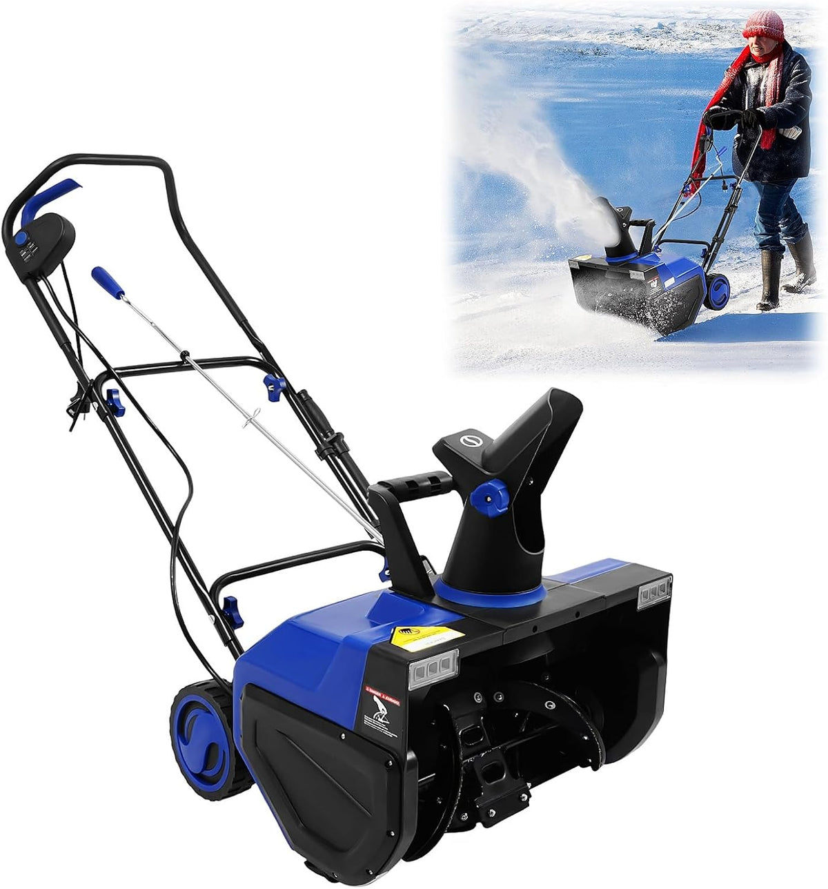 HUOMMGS Schneefräse, 2400 W, 7,6m, 60 cm, Manganstahl, Kupfer, Stahl, Schwarz/Blau