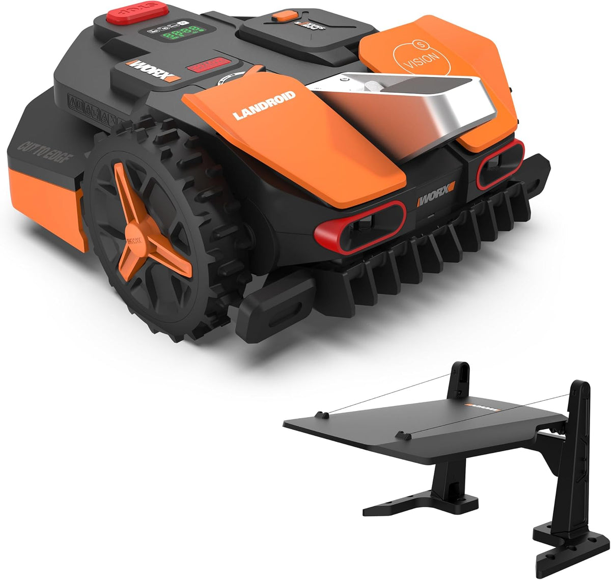 WORX Mähroboter, 250m, Orange/Schwarz, Landroid Vision S250 WR202E für Gärten bis ², AI Rasenmäher Roboter ohne Begrenzungskabel