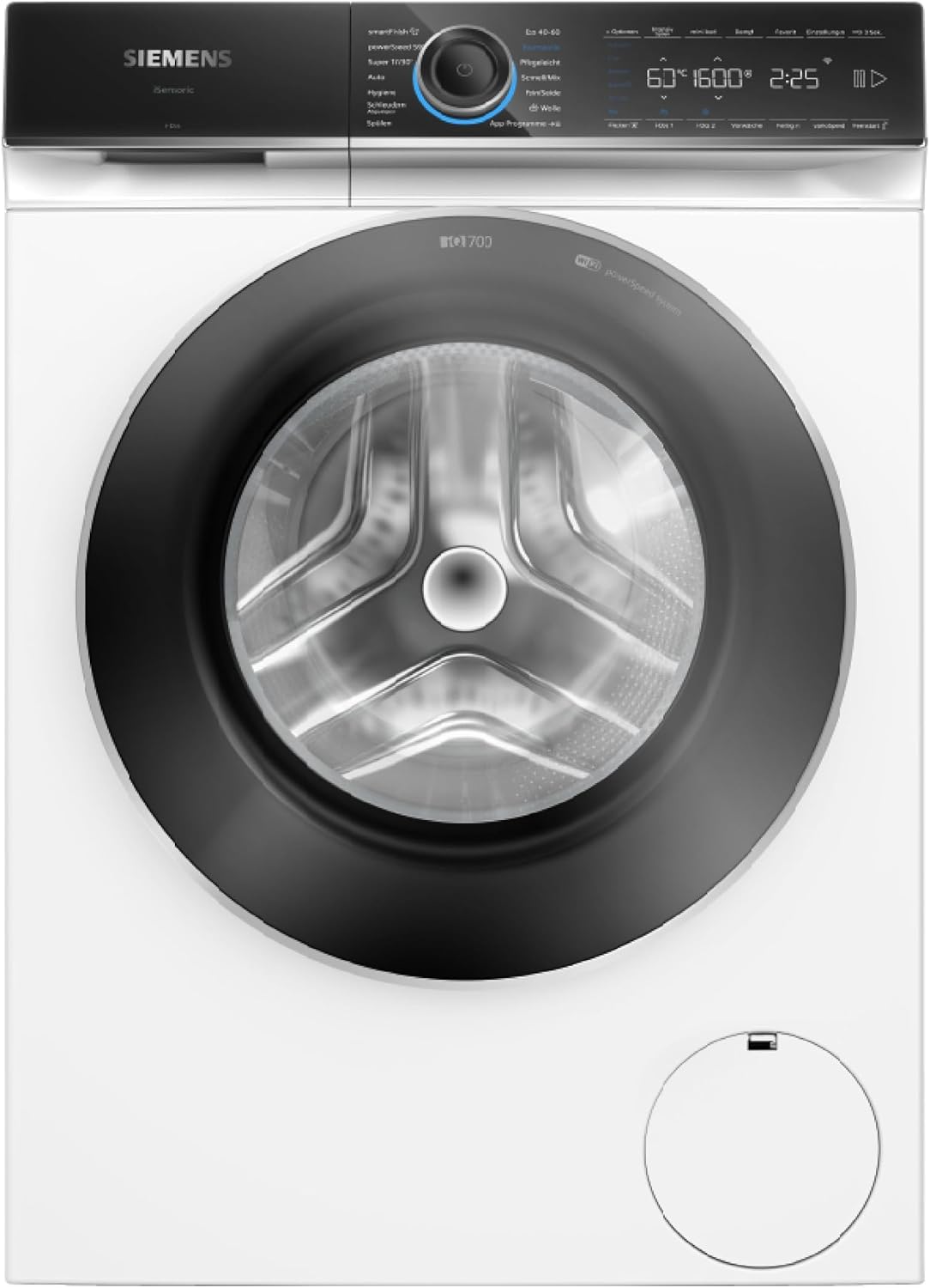 SIEMENS Waschmaschine, 10 kg, Weiß/Schwarz, WG56B2A41, iQ700, Smarte, 1600 UpM, Made in Germany, i-Dos, Antiflecken-System