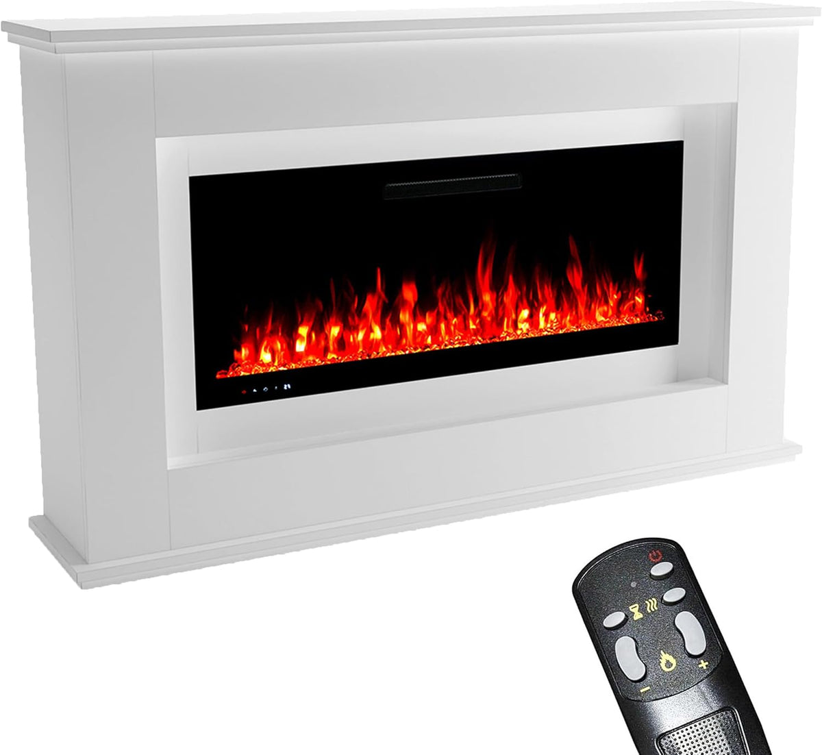 GLOW FIRE Elektrokamin, 158x97x33 cm, Weiß/Schwarz, mit Heizung und Kaminfeuer (Standkamin Rhea) - elektrischer