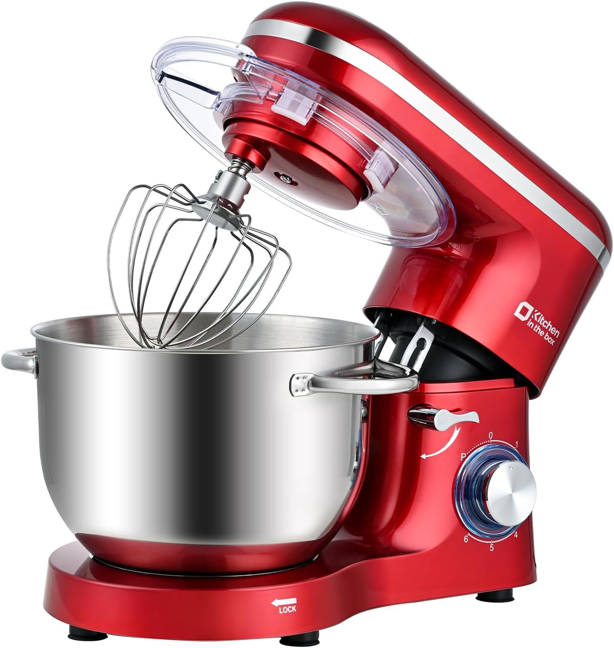 Kitchen in the box Knet- & Rührmaschinen, 1400 W, 6,2 L, Rot, Küchenmaschine, Knetmaschine, 6 Geschwindigkeits Teigmaschine mit Rührhaken