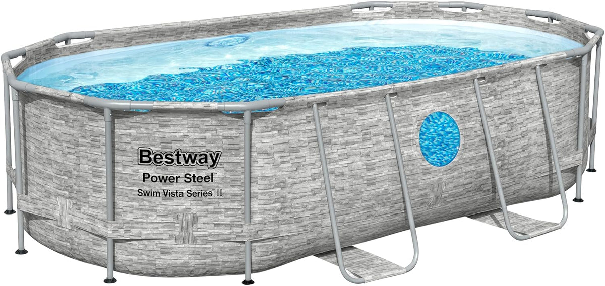 Bestway Stahlrahmenpool, 488 x 305 x 107 cm, 10.949 Liter, Grau/Blau, ® Ersatzpool (ohne Zubehör) Power Steel Swim Vista Series