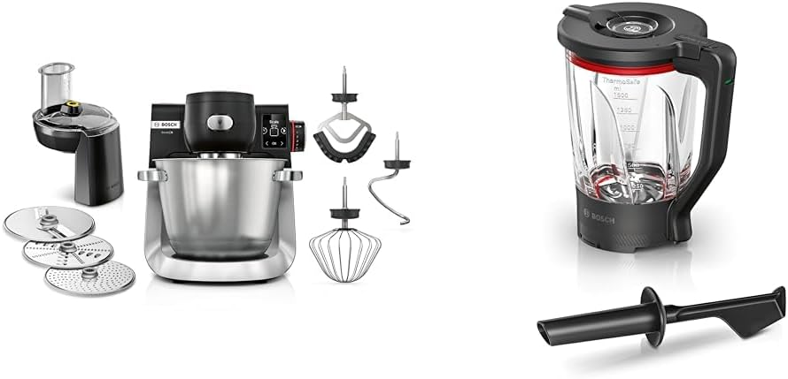 Bosch Hausgeräte Universalküchenmaschinen, 1,5l, Silber/Schwarz, Küchenmaschine Serie 6 MUMS6ZS13D, Mixbecher, dickwandiges Thermosafe Glas