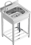 Vockol 1Becken, 55 x 50 x 94 cm, Silber, freistehend Edelstahl Spültisch 1 Becken, Gewerbliche Spülbecken mit Wasserhahn mit Kalt