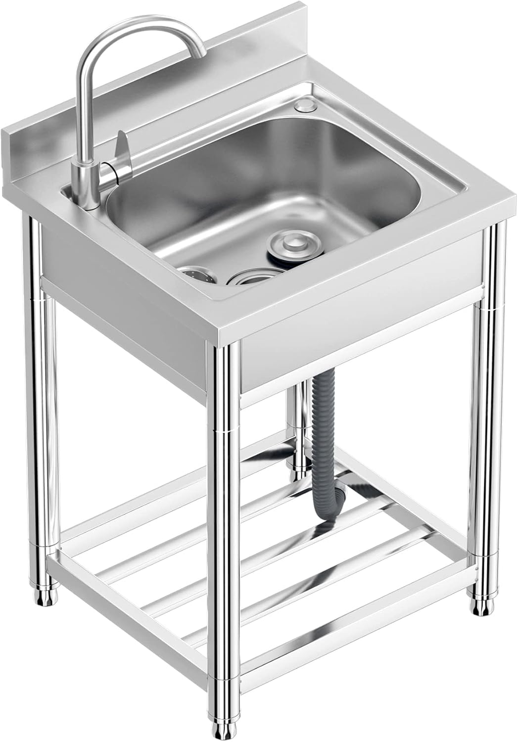 Vockol 1Becken, 55 x 50 x 94 cm, Silber, freistehend Edelstahl Spültisch 1 Becken, Gewerbliche Spülbecken mit Wasserhahn mit Kalt