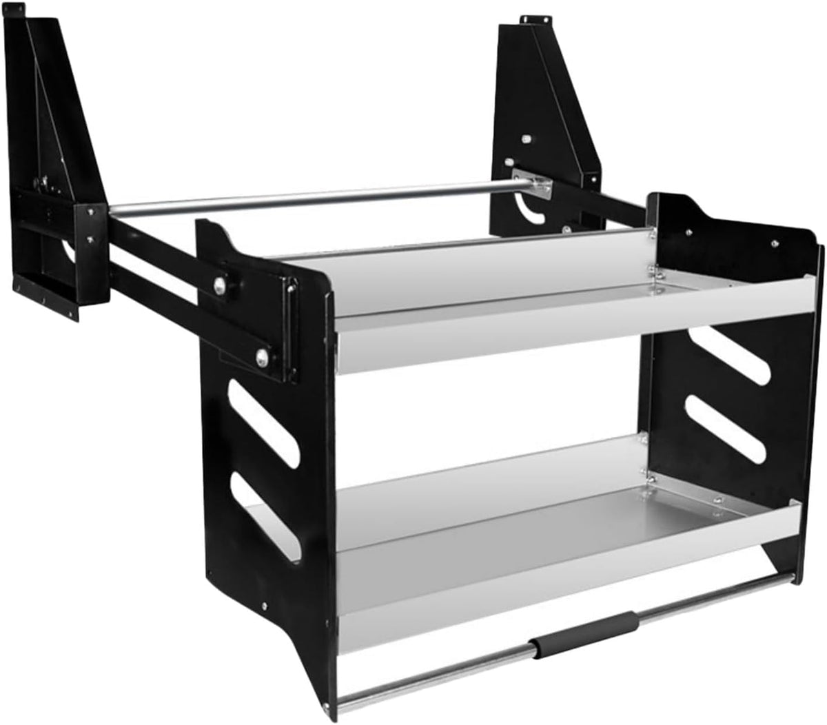Audiogerät, 30 kg, Schwarz/Silber, 2-stöckiger Ausziehbarer Schrank-Organizer Pull-down-Regale, Küchenschrank Pull-down-Regale