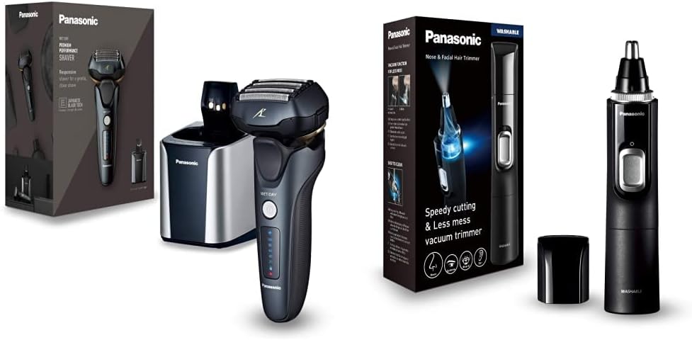 Panasonic Elektrorasierer, Schwarz, ES-LV97-K803 Nass/Trocken-Rasierer, 5-fach-Scherkopf mit Linearmotor, inklusiv Reinigungs- und Ladestation