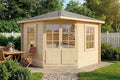 Gerätehaus Alpholz, 300 x 300 cm, 28 mm, Beige, 5-Eck Gartenhaus Monica aus Massiv-Holz, mit Wandstärke, Garten Holzhaus inklusive Montagematerial
