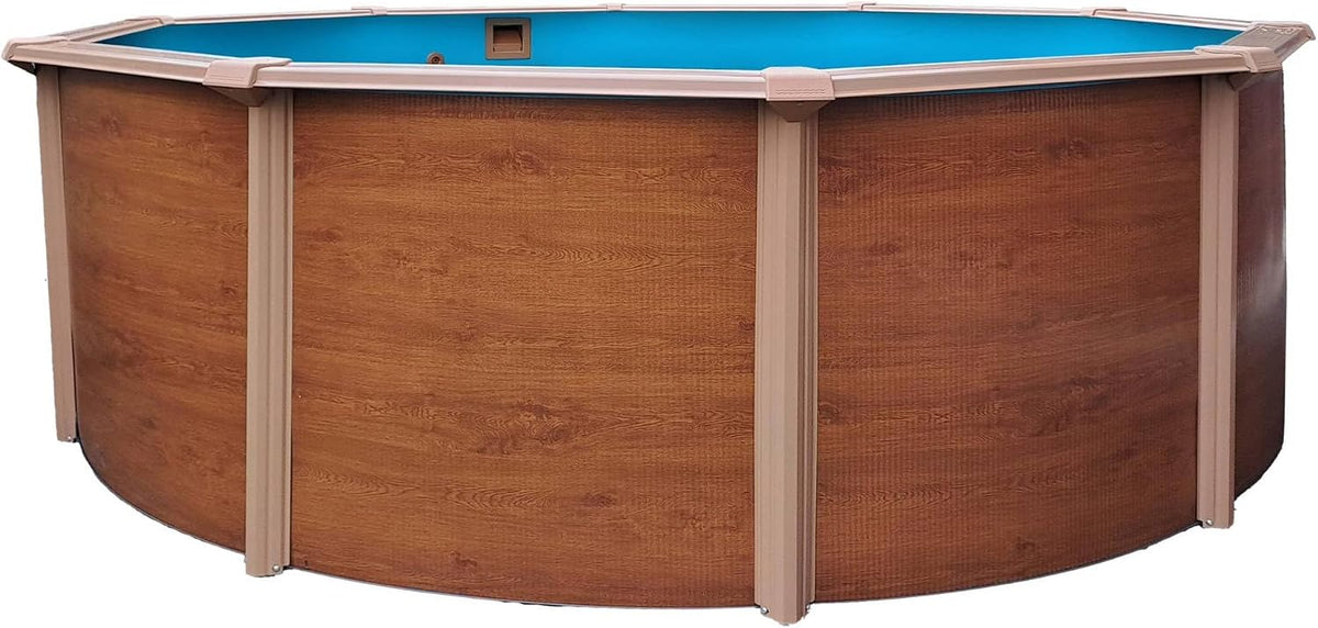 Planet Pool Stahlrahmenpool, 360x120 cm, 0,45 mm, 0,3 mm, Holzoptik/Blau, Stahlwand rund Classic, Stahl Holzoptik
