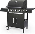 El Fuego Gasgrill, Schwarz, 'SAN ANGELO 4+1' von ®, 4 Hauptbrenner + 1 Seitenbrenner, Edelstahl, inkl. Gasschlauch und Druckminderer